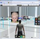 Một góc giao diện ExitReality 3D với các trang web được biến thành các tòa nhà và người dùng với hình ảnh nhân vật thay thế có thể bước vào.